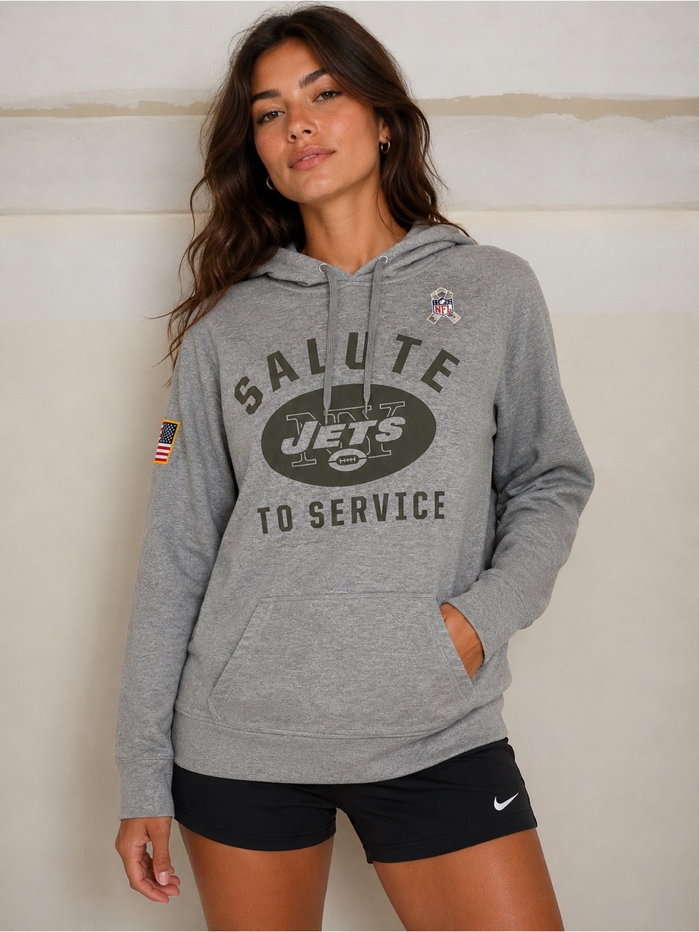 Nike New York Jets Salute to Service Hoodie Gray NFL Pullover Sweatshirt Large